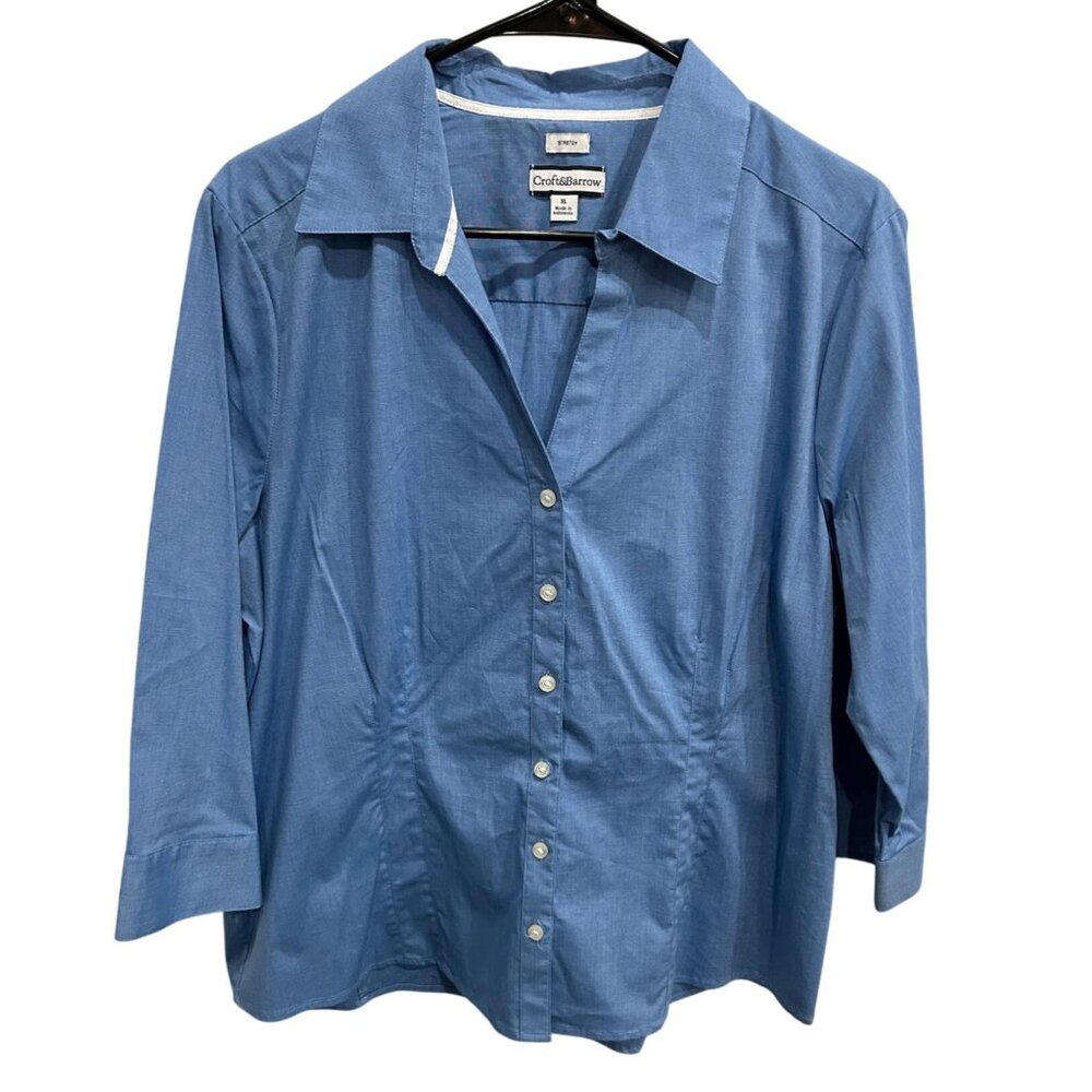 Croft & Barrow Womens Blue Button-Down Stretch Shirt Size XL